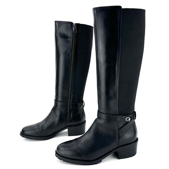 Coach Portia Black Riding Boot Size 8.5B Leather Stretchy Shaft Knee-High Heeled - Picture 2 of 15